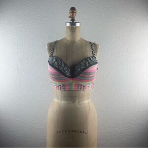 Shade & Shore l 36DD Colorful Tribal Geo Print Longline Bustier Bikini Swim Top